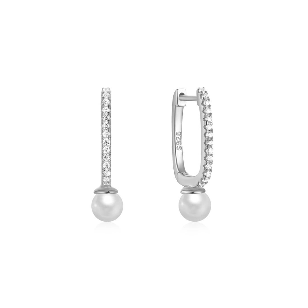 OVAL DROP PEARL SILVER HOOPS