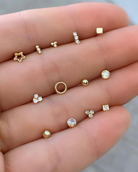Multicolor Trinity Stud Earrings in 10K Gold