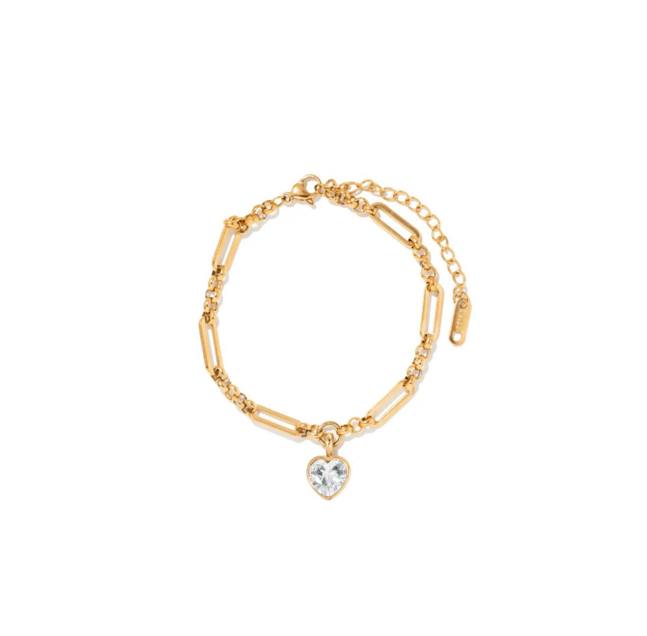 Maya heart charm bracelet in 18K gold paperclip chain with heart zircon