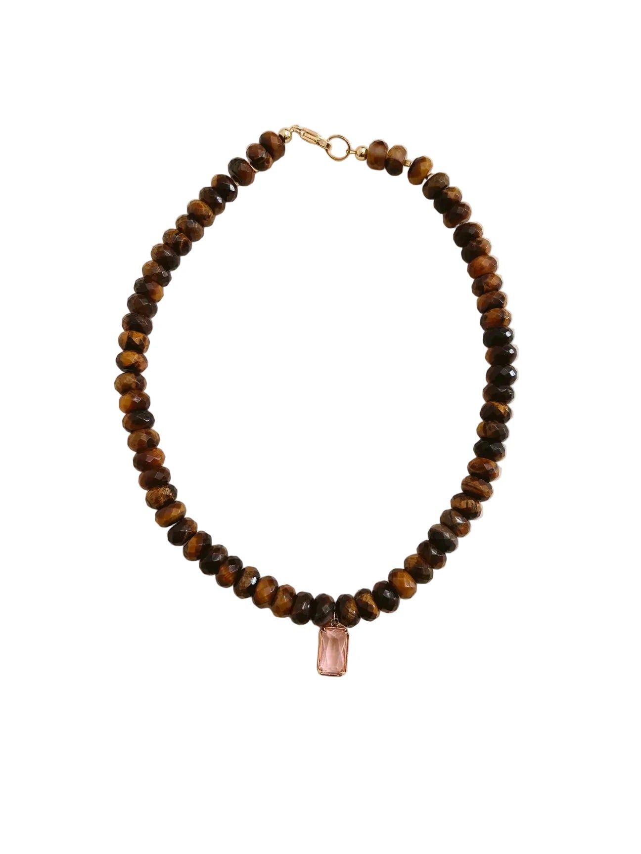 St. Tropez Tiger’s Eye Necklace with Rose Zirconia Pendant