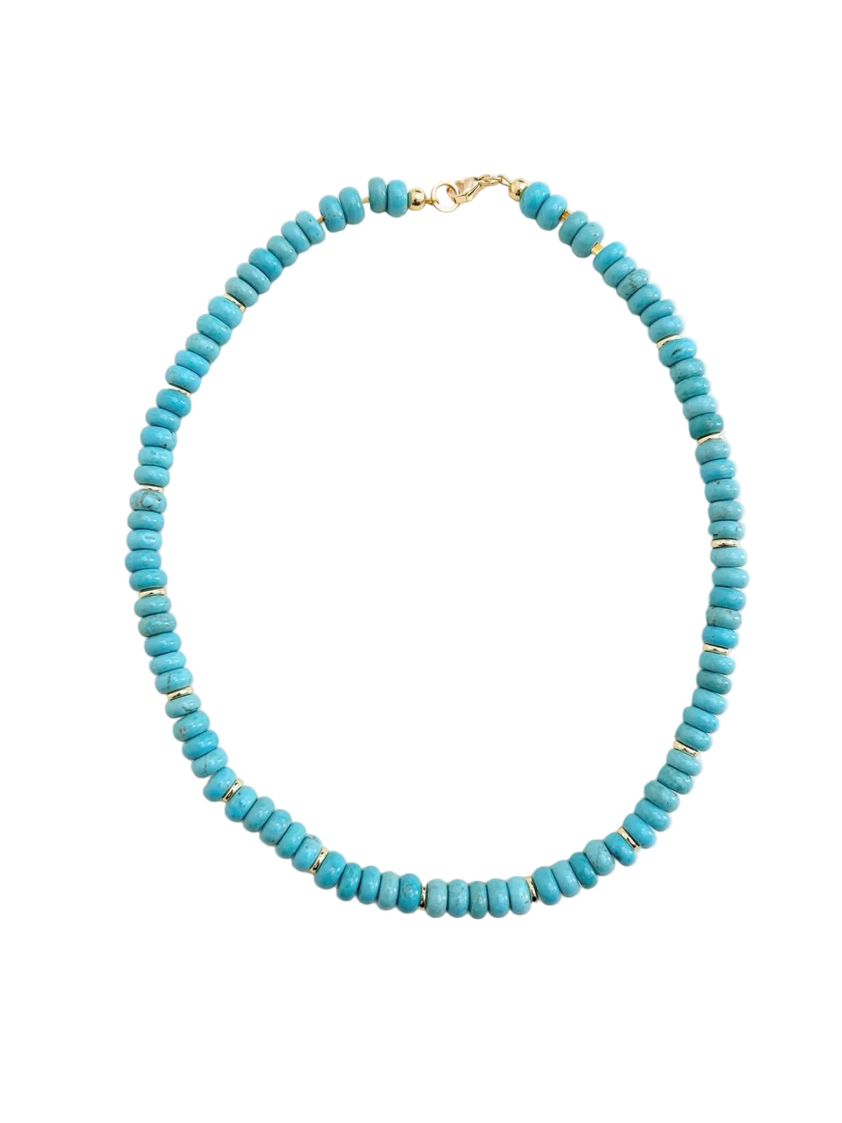 Turks and Caicos turquoise heishi bead necklace with gold accents