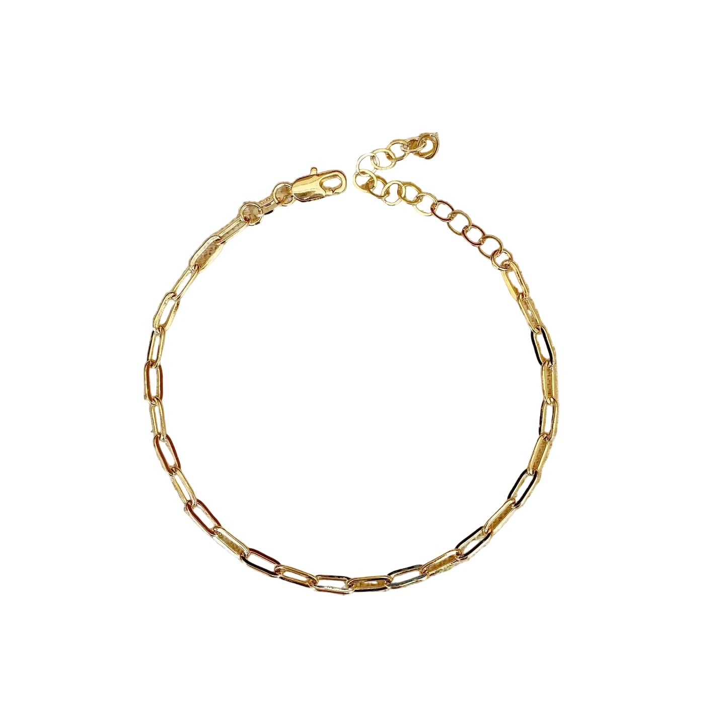 Paperclip chain bracelet worn on wrist showing delicate links
