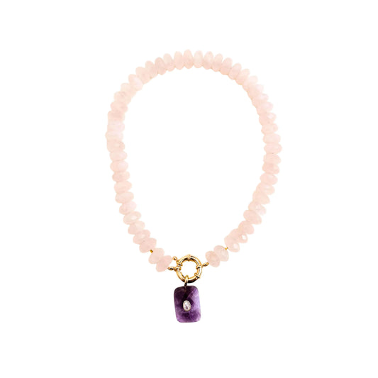 Capri Rose Quartz Necklace with Amethyst Pendant