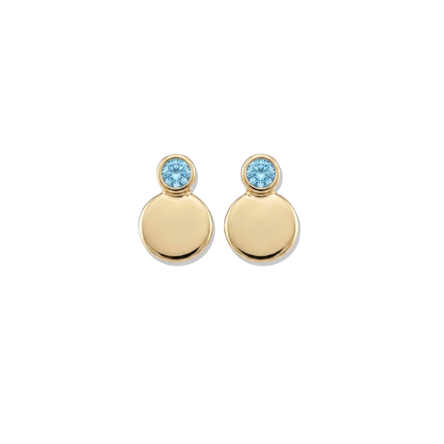 Nerea baby blue large disc earrings in 18K gold-plated finish, front view