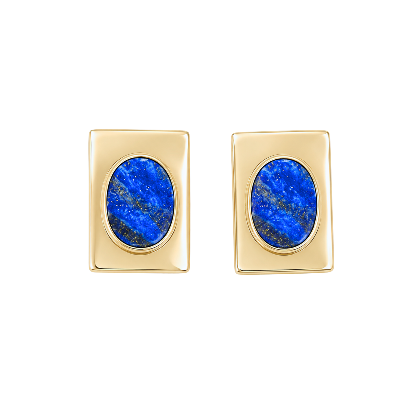 Lapis lazuli square stone earrings front view on white background