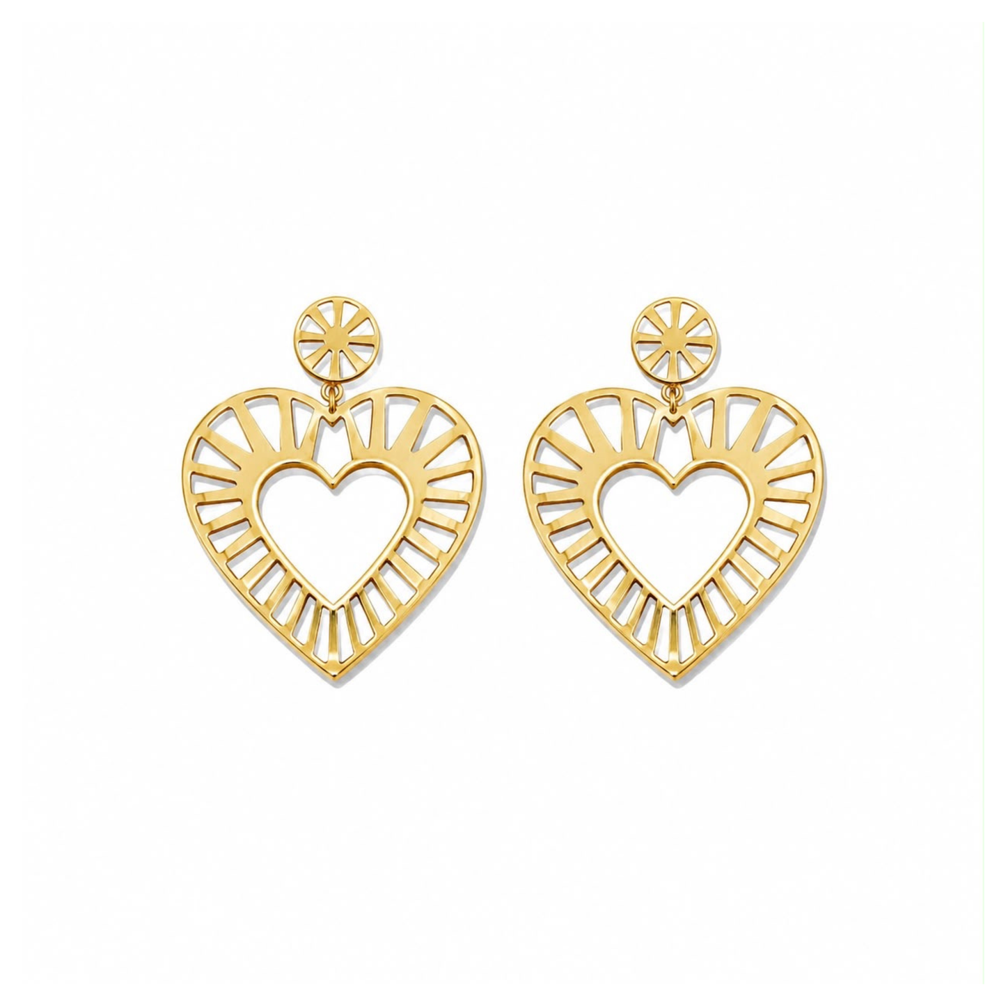 Camila striped gold heart earrings front view on white background