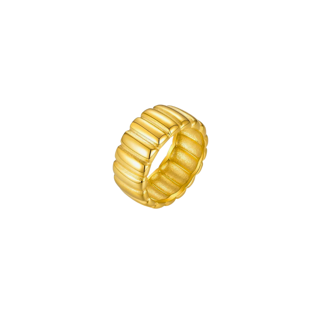 This essential line ring features a bold and eye-catching design in golden tones, adding a touch of sophistication to any outfit. Crafted with quality materials, this ring is sure to make a statement and elevate your style. Complete your look with this must-have accessory.


Material: Stainless Steel and 18K gold plated