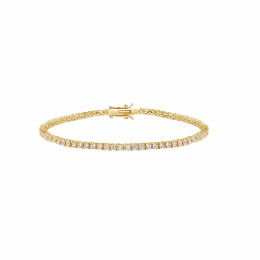 Serve up some style with our TENNIS GOLDEN bracelet! 
This classic trend will add a touch of glam to any outfit. Get ready to hit a fashion ace with this must-have accessory. This bracelet is a winner!

A classic everyone needs the perfect tennis bracelet in the stacking game.


Material: 925 Sterling Silver 18K 

Measurements: 7 in x .10 in