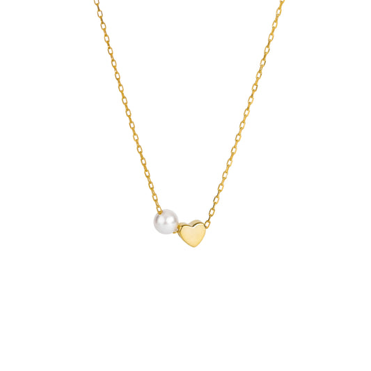 Golden Necklace Heart Pearl