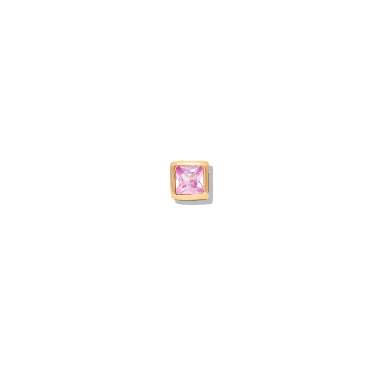 Solid 10K gold pink square CZ stud earrings, 3mm, screw-back