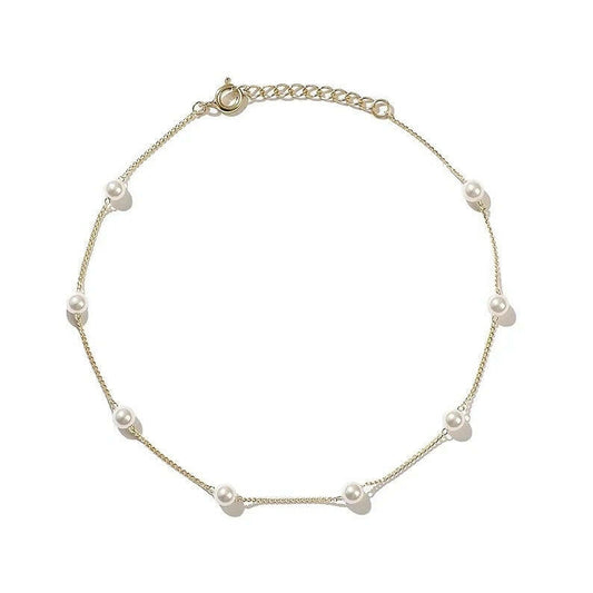 Small Pearl Anklet in 18K gold-plated .925 sterling silver with petite pearls — Fanie Marie Jewelry