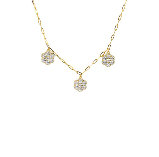 Add a touch of whimsy to your outfit with our TRIPLE FLOWER FIGARO NECKLACE. Featuring delicate flowers on a classic figaro chain, this necklace is both charming and elegant. Perfect for any occasion, it will make you stand out in a sea of basic jewelry. 
Material: Sterling silver .925 + 18K gold plated
Measurements: 16 in + 1.90 in
pendant : .45 in