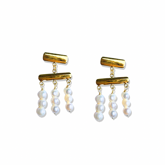 Triple pearl earrings, dainty drop earrings, gold pearl jewelry 