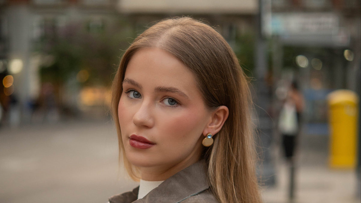 Nerea Baby Blue Large Earrings in 18K gold-plated stainless steel — Fall Essentials collection