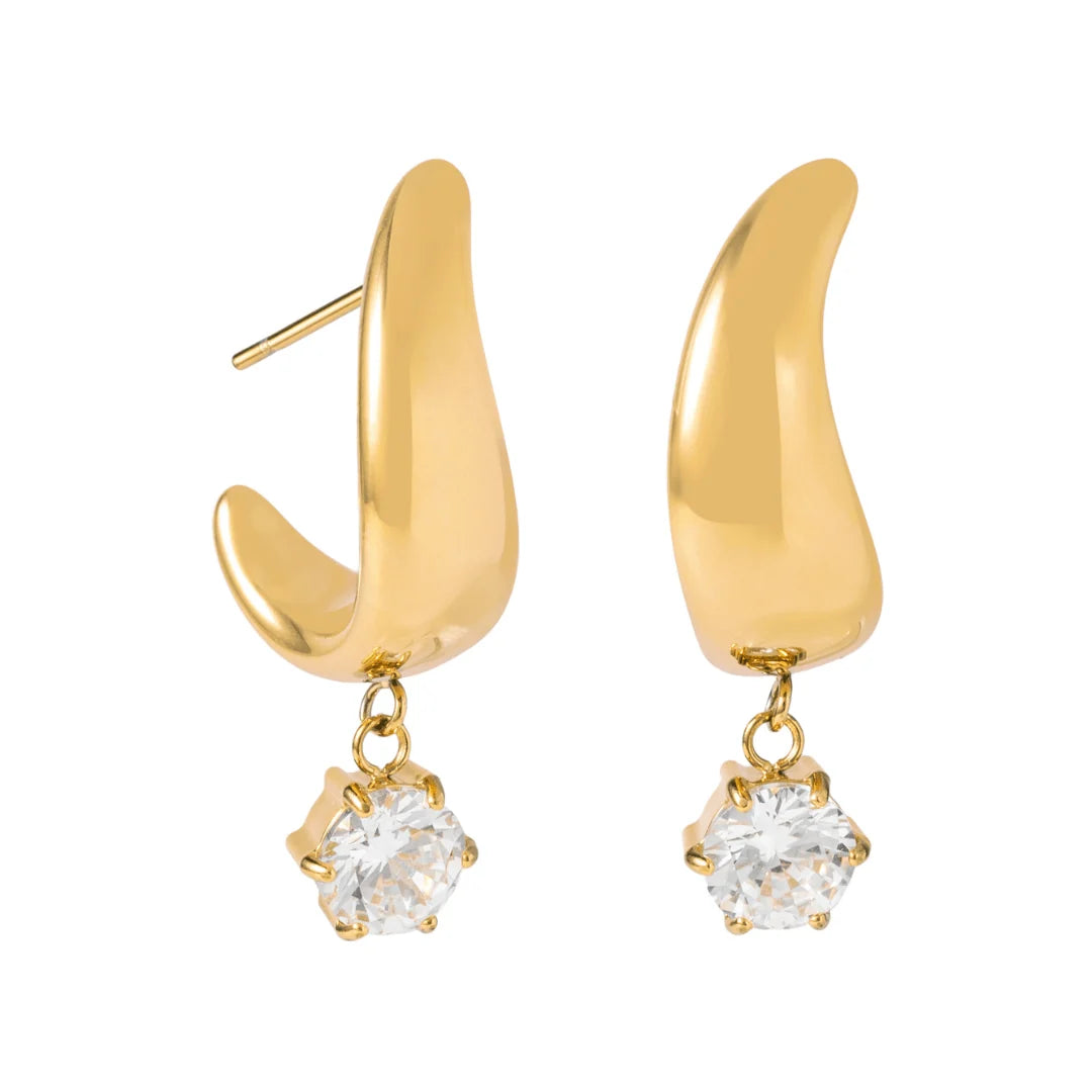 Ines Wave Zircon Hoop Earrings - 18K gold-plated stainless steel