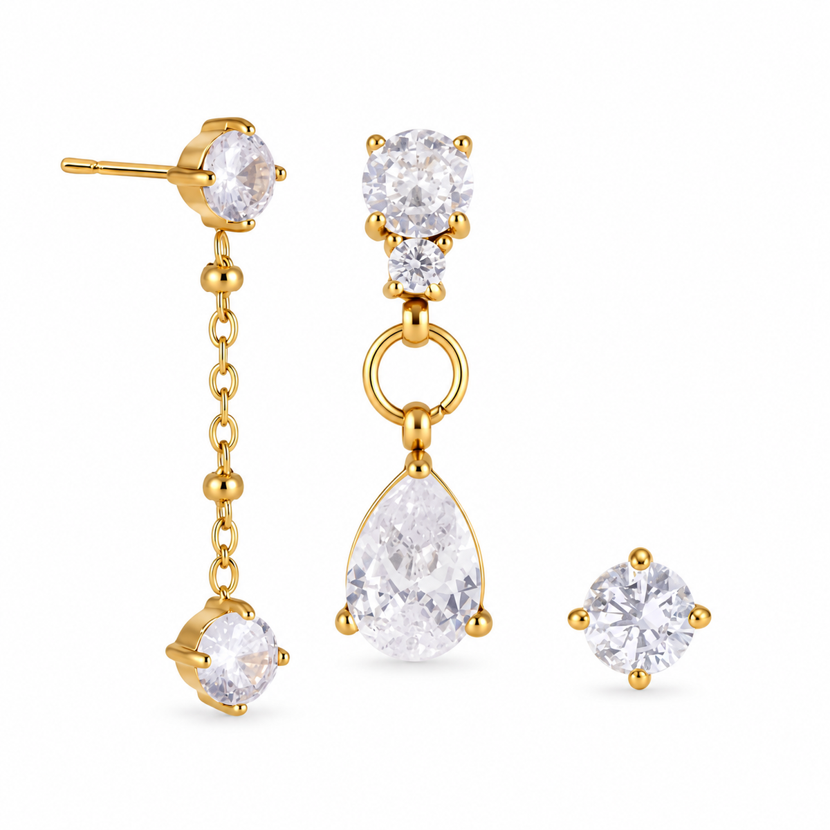 Katie Silver Zircon Trio Earring Set - stainless steel