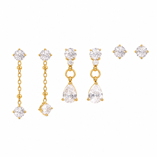 Katie Silver Zircon Trio Earring Set - stainless steel