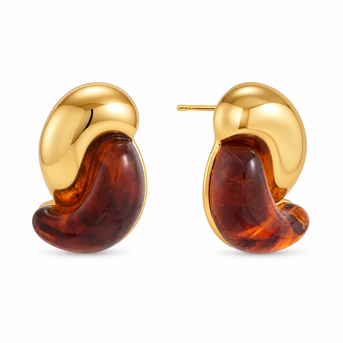 Priscilla Twisted Amber Stud Earrings - 18K gold-plated stainless steel