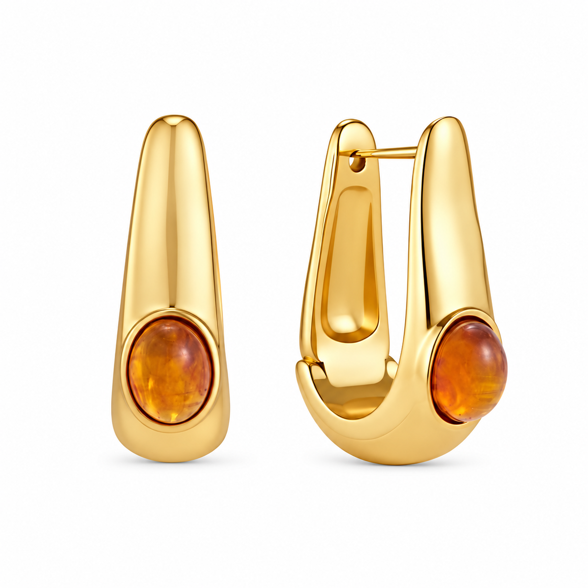 Sabine Brown Marble Hoop Earrings - 18K gold-plated stainless steel