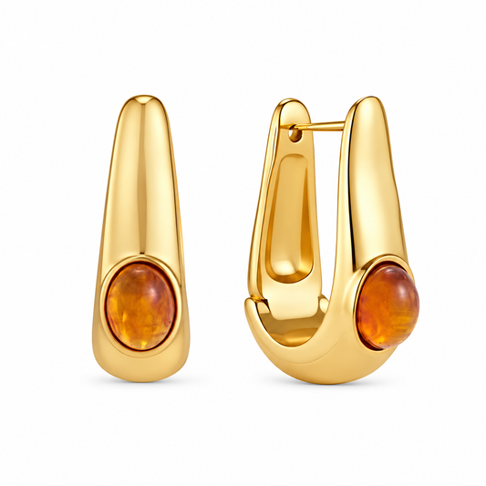 Sabine Brown Marble Hoop Earrings - 18K gold-plated stainless steel