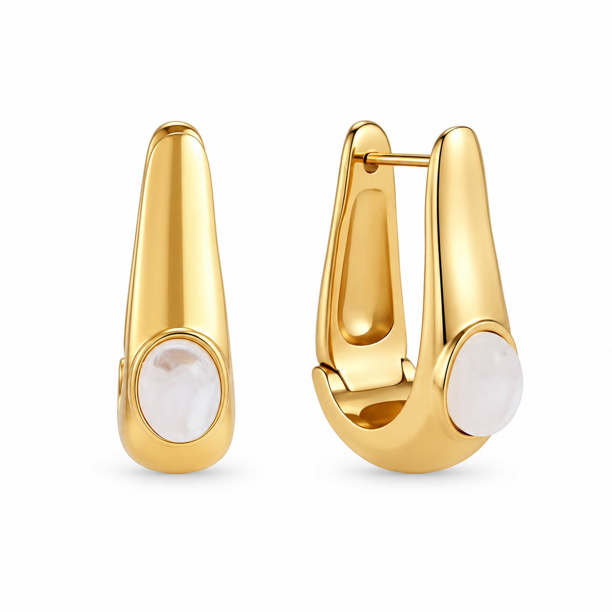 Sabine Ivory Marble Hoop Earrings - 18K gold-plated stainless steel